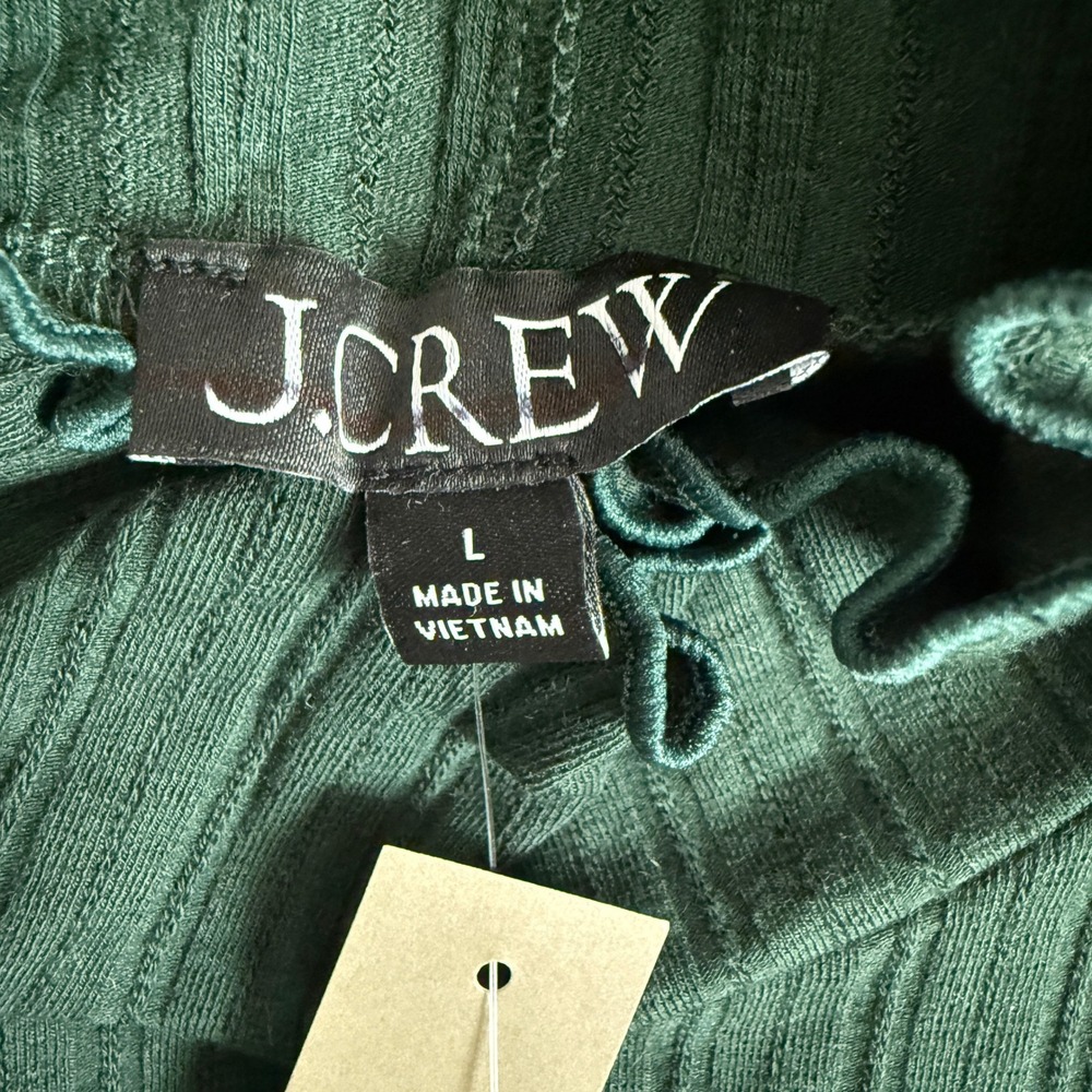 J.Crew Womens Forest Green Ribbed Mock Neck Lettuce Edge Long Sleeve Top Size L - Picture 5 of 9